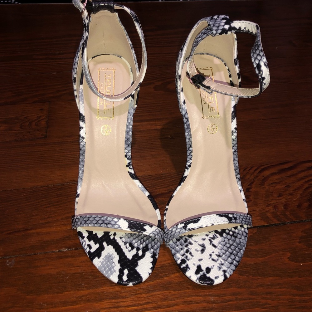 Truffle collection grey snake print heels